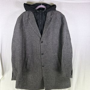 7 Diamonds Men’s The Downtown Overcoat Gray Hooded Wool Jacket Size XL